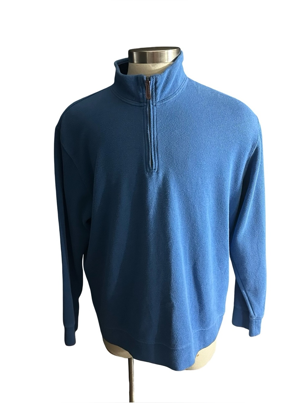 Lands End Bedford Rib Blue 1/4 Zip Mock Neck Sweater Pullover Mens Sz 2XL XXL